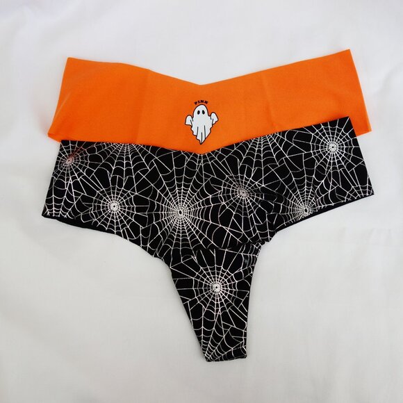 Victoria's Secret PINK 2-Pack NO-SHOW Thong Halloween Ghost Panties (S) NWT! - Picture 1 of 10
